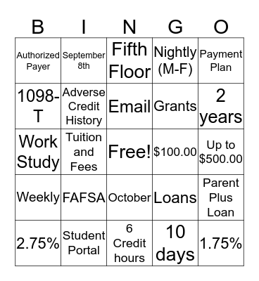 Financial Bingo  Bingo Card
