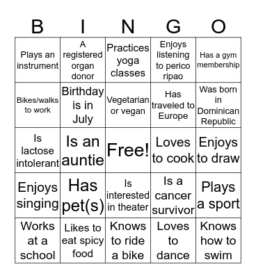 HUMAN BINGO / BINGO HUMANO  Bingo Card