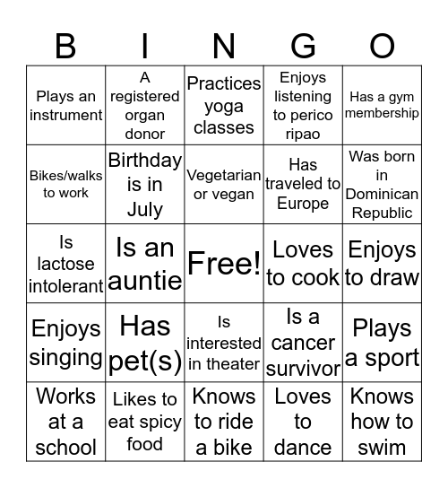 HUMAN BINGO / BINGO HUMANO  Bingo Card