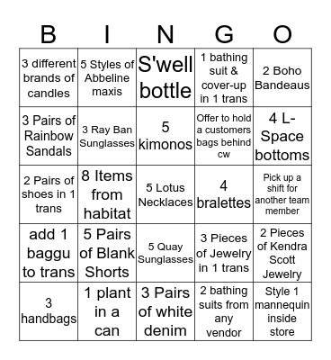 Avalon Bingo  Bingo Card