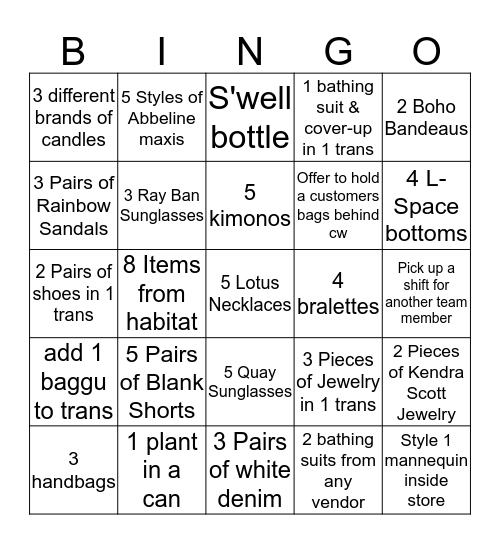Avalon Bingo  Bingo Card