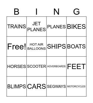 Transportation-Then and Now Bingo Card