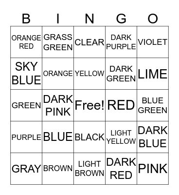 COLOR Bingo Card