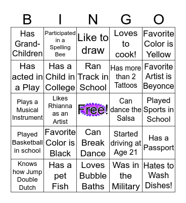Meet & Greet Bingo Card