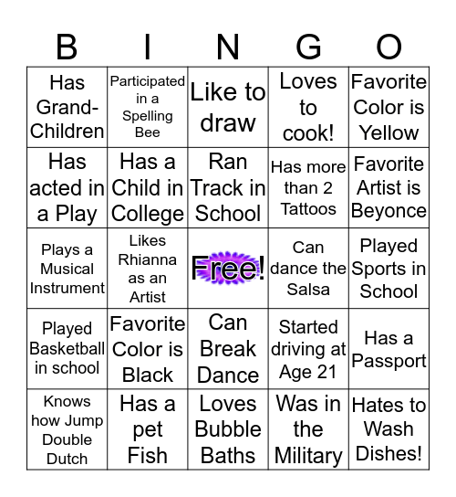 Meet & Greet Bingo Card