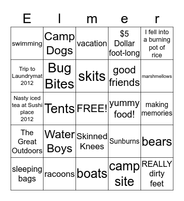 Bass Lake Memories Bingo Card