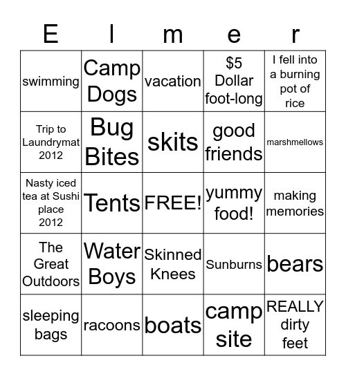 Bass Lake Memories Bingo Card