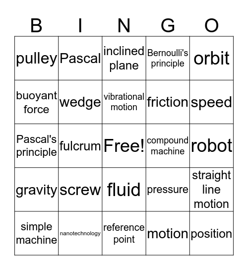 Force and Motion Bingo Card