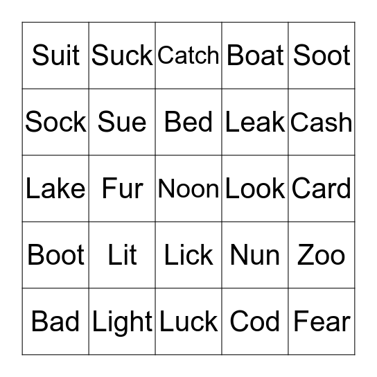 Minimal Pairs Bingo Card