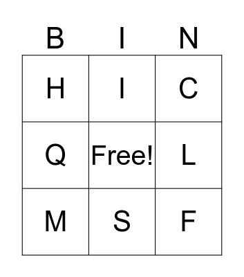 LETTERS Bingo Card