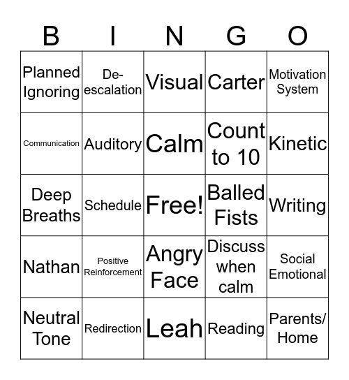 Positive Behavior Bingo  Bingo Card