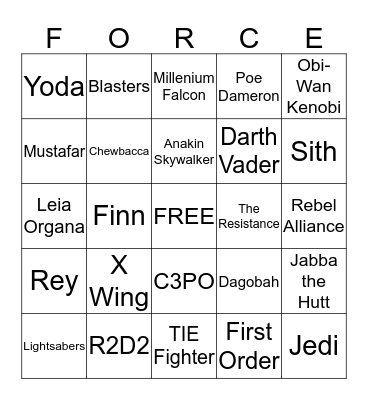 Star Wars Bingo Card