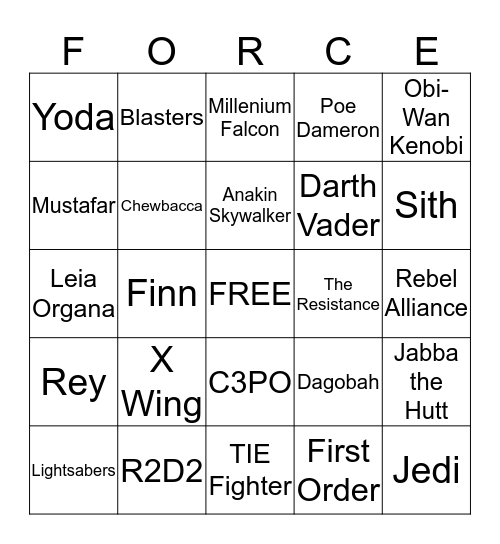 Star Wars Bingo Card