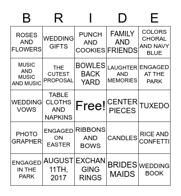 ALEXIS IN WEDDINGLAND Bingo Card