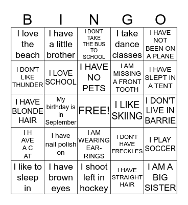 BARRIE SHARKS BINGO GAME Bingo Card