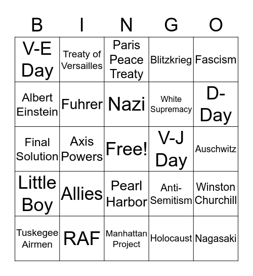 World War II Bingo Card