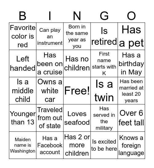 Find someone who/who's.... Bingo Card