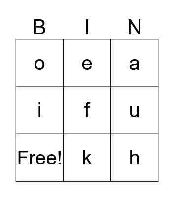 Samoan Alphabet Bingo Card