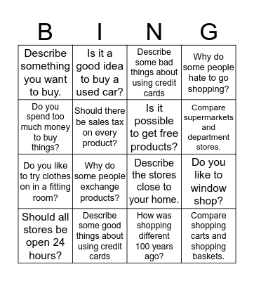Shopping talks Bingo Card