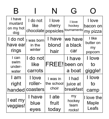 BARRIE SHARKS BINGO GAME Bingo Card