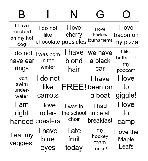 BARRIE SHARKS BINGO GAME Bingo Card