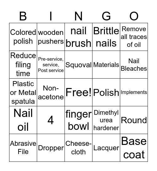 manicure Bingo Card