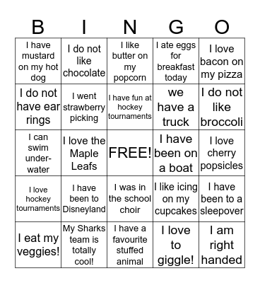 BARRIE SHARKS BINGO GAME Bingo Card