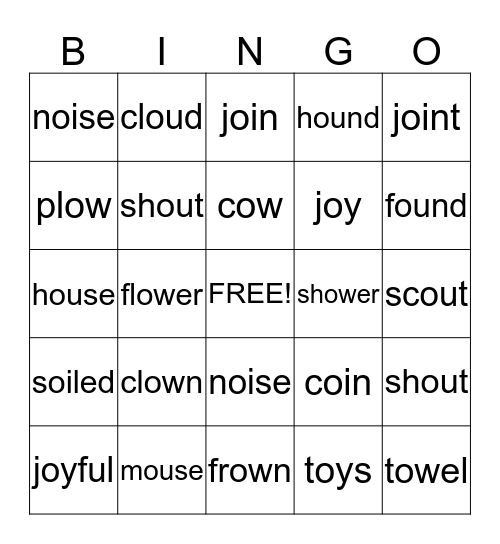 Diphthongs Bingo Card