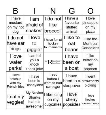 BARRIE SHARKS BINGO GAME Bingo Card