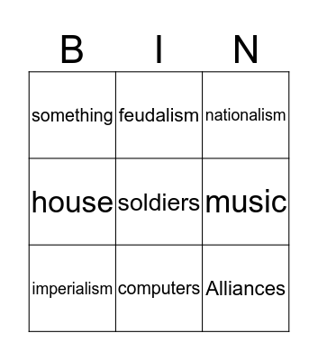 WW1 Bingo Card