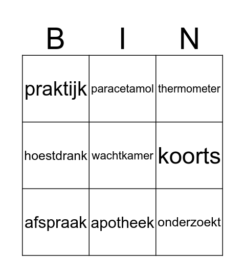 Dokter Bingo Card