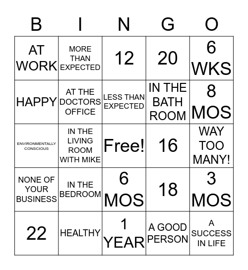 BABY ROONEY BINGO Card