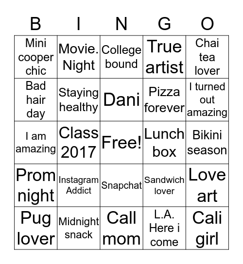 My graduate Bingo Card