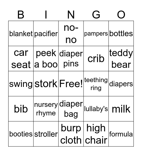 Baby Bright Bingo Card