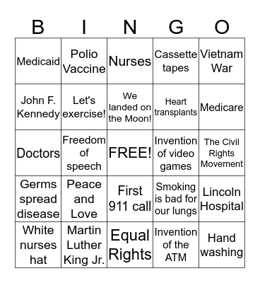 Healthcare in the 1960's Bingo Card