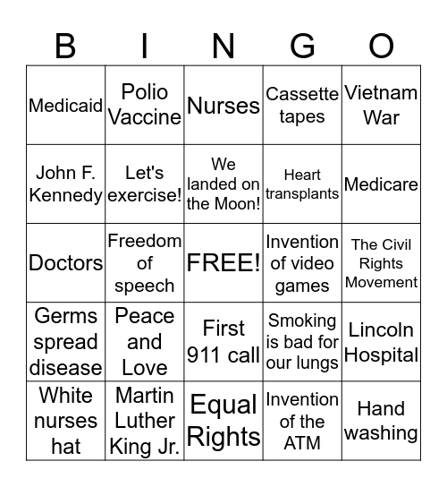 Healthcare in the 1960's Bingo Card
