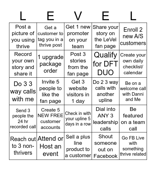 LeVel Promoter Bingo! Bingo Card