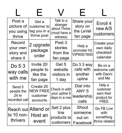 LeVel Promoter Bingo! Bingo Card
