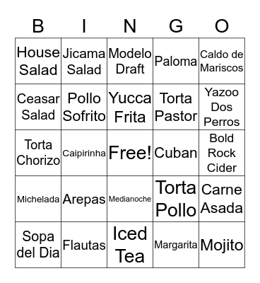 Madera LUNCH Bingo Card