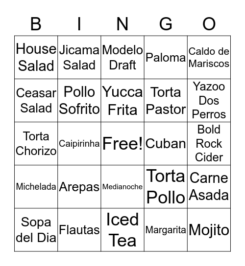 Madera LUNCH Bingo Card