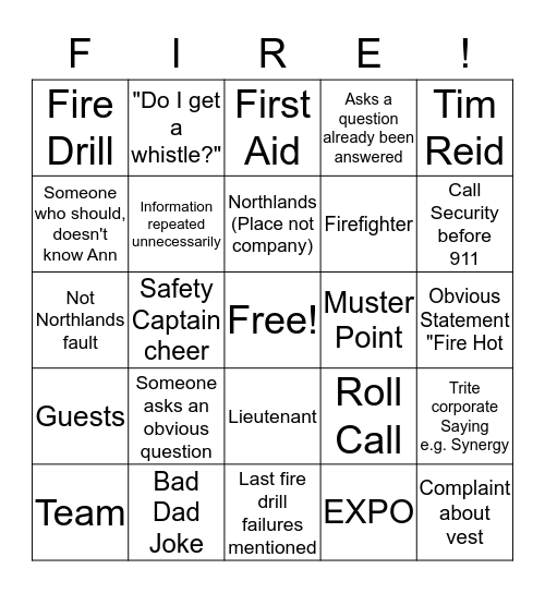 Fire Captain Bingo Card