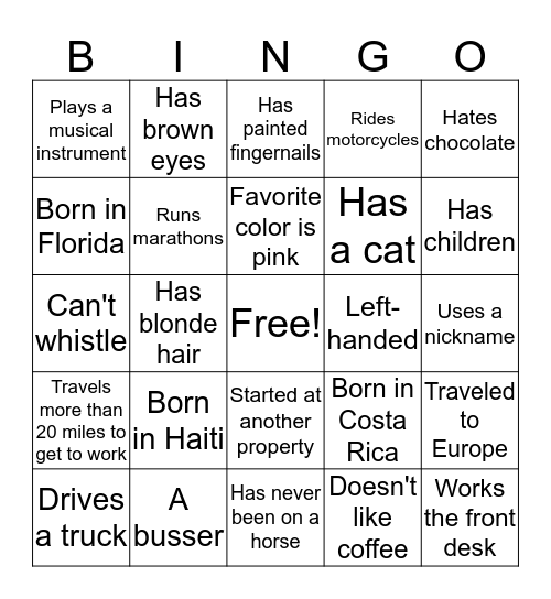 TEAM MEMBER Bingo Card