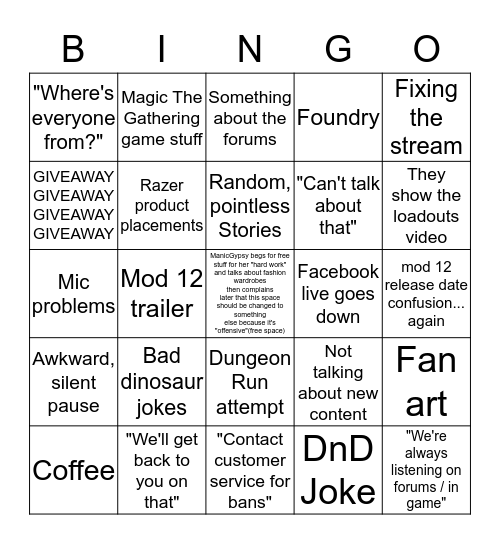 Memewood Tavern Bingo Card