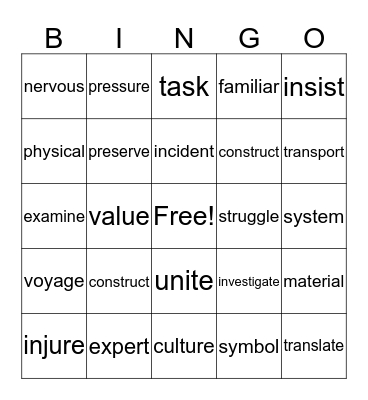 Read 180 Vocabulary Bingo II Bingo Card