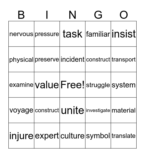 Read 180 Vocabulary Bingo II Bingo Card