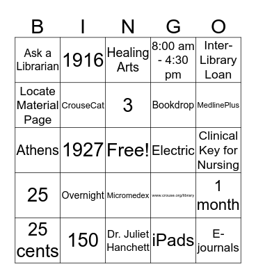 Library Bingo Card