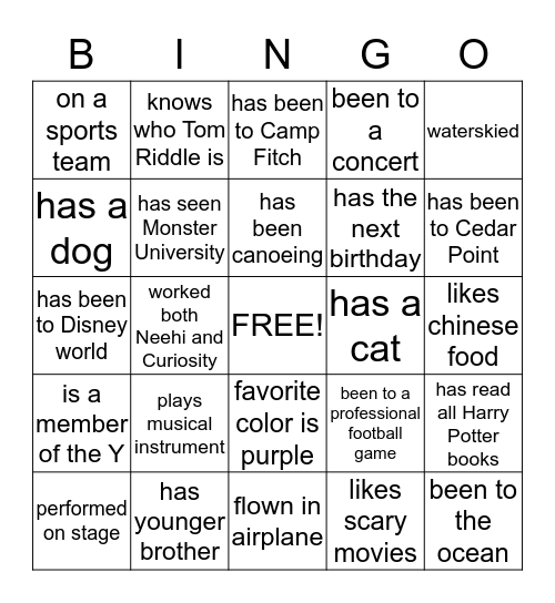 Untitled Bingo Card