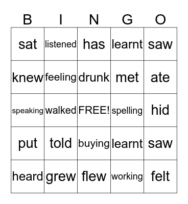 Irregular verbs Bingo Card