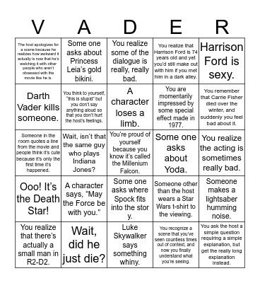 Star Wars: A New Hope Viewing Bingo Card