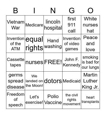 Healthcare in the 1960's Bingo Card